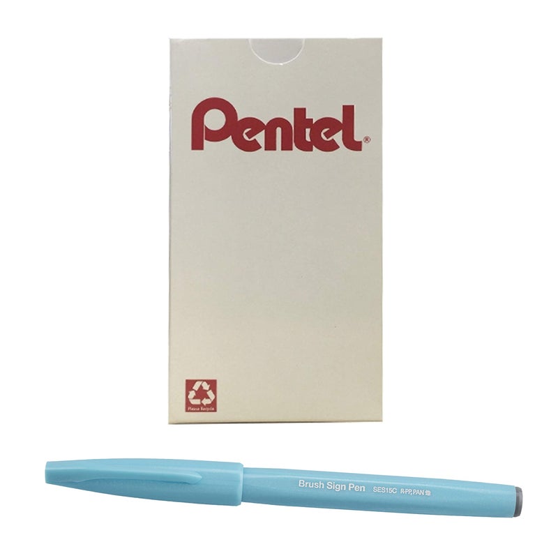 Pentel Arts Sign Pen Brush, Pale Blue Ink, Box of 12 Pens - Image 1
